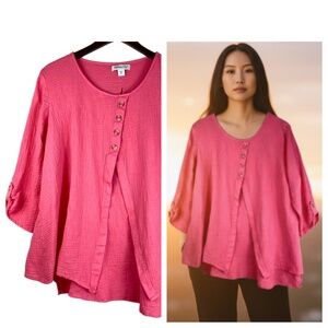Coldwater Creek XL 14 16 Shirt Top Tunic Blouse Pink Coral Flowy Art to Wear